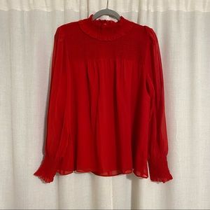 NWOT Ann Taylor Red Smocked Long Sleeve Blouse M